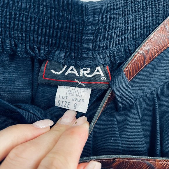 Jara Vintage dark blue Long Pencil Skirt brown Buckle Snakeskin Print Belt M/L - Picture 3 of 11